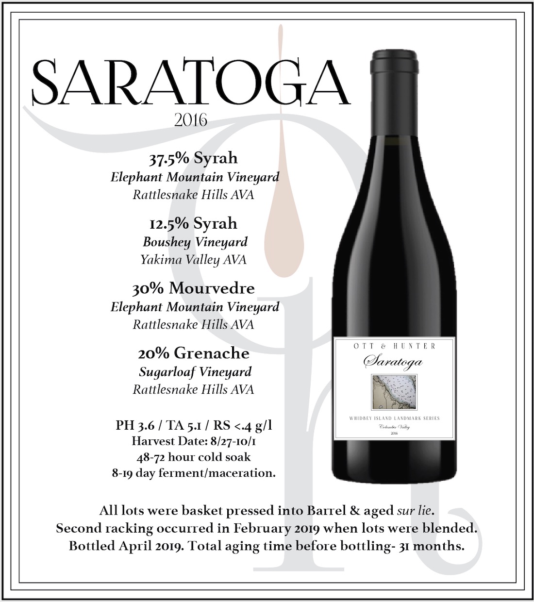 Ott & Hunter Wines - 2016 Saratoga